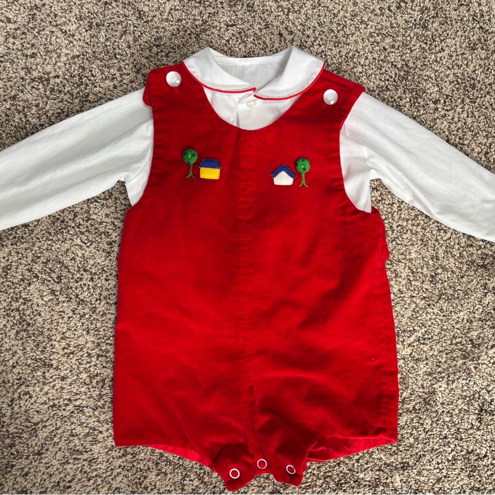 Vintage Maggie Mackall Red Velour Baby Jumper – Size XL (Approx. 12-24 Months)